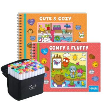 Imagem de Conjunto Com Estojo de Canetinhas 60 Unidades + Livro de Colorir - Fam