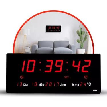 Imagem de Relógio de Parede Digital LED Grande, Display Vermelho, com Data e Temperatura, P/Academia, Hospital, Etc
