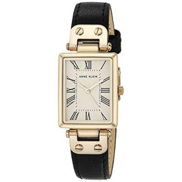 Imagem de Anne Klein Relógio feminino com pulseira de couro, AK/3752, Preto/dourado, Movimento de quartzo