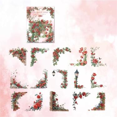 Imagem de MAFELOE 30 peças de adesivos de canto decorativos estéticos para scrapbook suprimentos para diário planejador de balas de lixo DIY artesanato arte colagem - pátio flores série-vermelho (BJT-Y4-YJ)