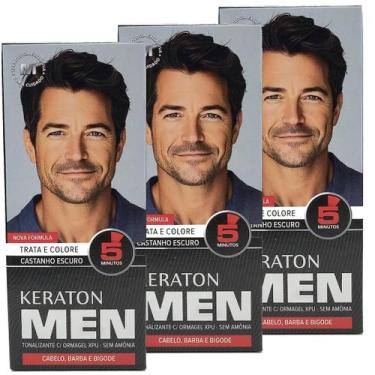 Imagem de Kit 3 Keraton Men Castanho Escuro Trata e Colore - Kert