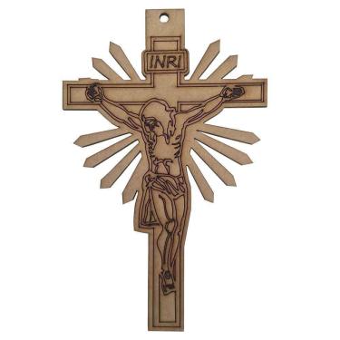 Imagem de Cruz Decorativa Crucifixo Religioso Mdf Cru 3mm 22x14