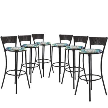 Imagem de Kit Com 6 Banquetas Altas Forts Azul Floral, Fibra Uv Bancada, área Goumert, Bar, Piscina, Balcão