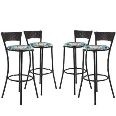 Imagem de Jogo Com 4 Banquetas Alta Forts Azul Floral, Fibra Uv Bancada, área Goumert, Bar, Piscina, Balcão