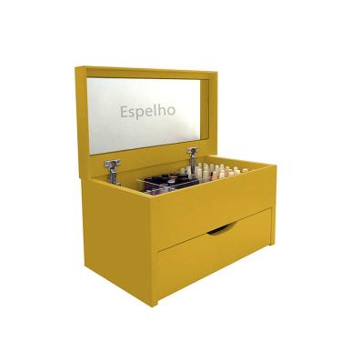 Imagem de Porta Maquiagem Caixa Organizadora Com Espelho Amarelo Laca