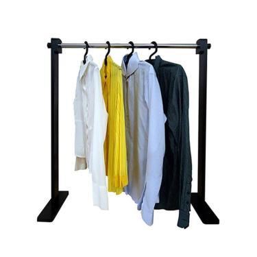 Imagem de Cabideiro Simples De Piso Chão Arara Camiseiro Desmontável Preto Laca