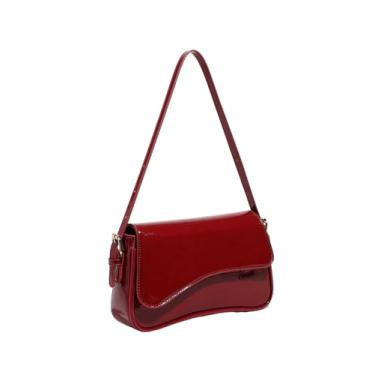 Imagem de OYOANGLE Bolsa de ombro feminina estruturada de couro PU para trabalho de escritório elegante bolsa quadrada com alça ajustável, Vermelho, One Size, Macio