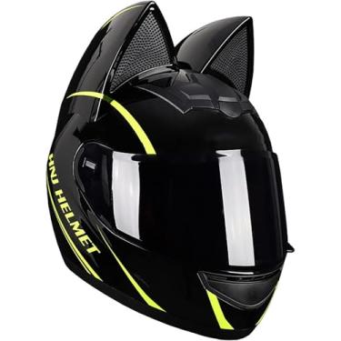 Imagem de Capacetes De Motocicleta Com Orelhas De Gato De Rosto Inteiro Capacete De Motocicleta Modular Facial Completo Preto Su Visor Todos Os Seasos Respiráveis Mantêm O Calor Ajustá, G, L=57~59cm