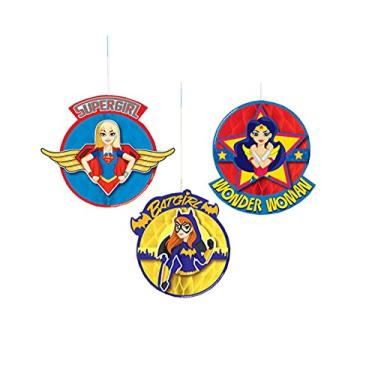 Imagem de Amscan DC Super Hero Girls Honeycomb Decoration | DC Super Hero Girls Collection - 3 pcs, Multicolor | Party Accessory (291609)
