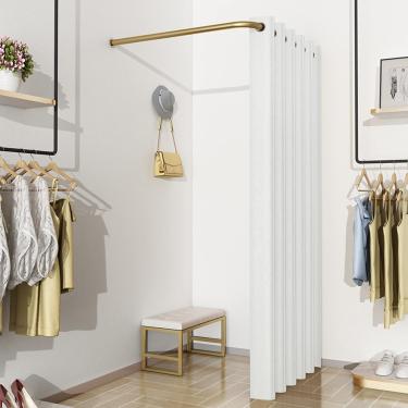 Imagem de Provador, vestiário em L independente, camarim móvel portátil, divisória de privacidade de proteção de piso para loja de roupas de escritório, Bianco, 80x80cm