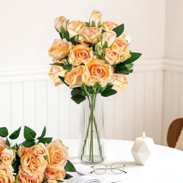 Imagem de JOHOUSE 1 pacote com rosas artificiais, flores artificiais cor champanhe, flores artificiais para decoração de casa de casamento, artesanato, enchimento de vasos