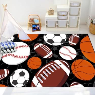 Imagem de Tapetes esportivos para quarto de meninos - Tapetes esportivos para quarto de meninos, tapetes de beisebol, tapetes de basquete de futebol americano, decoração de casa infantil, 1,5 x 1,8 m