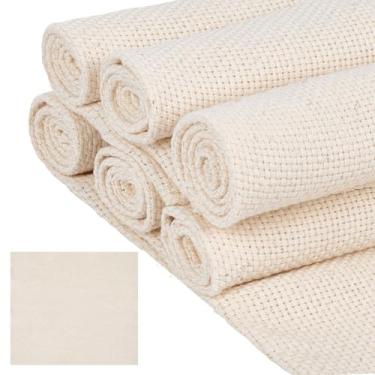 Imagem de CRASPIRE 6 peças de tecido de algodão monge agulha perfurada 10,2 x 10,2 polegadas bege pré cortado quadrado linho bordado tecelagem overlock tufos primários tecidos para decoração de artesanato DIY
