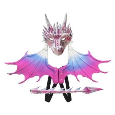 Imagem de predolo Fantasia de dragão infantil, conjunto de máscara e asas de cauda de dinossauro, brincadeira de faz de conta, fantasia de Halloween para festa dançante, Rosa