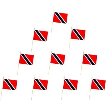 Imagem de Pacote com 10 bandeiras de Trinidad e Tobago - bandeira portátil - 12,7 x 20,32 cm, mini bandeira de Trinidad. Adequado para decorações de festas, expositores de lojas, decorações de bar e desfiles do