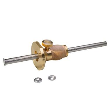 Imagem de Kit de medidor de marcação de roda com 2 rodas de corte extra, cabeça de latão anti-rolo com suporte de madeira de viga de chifre, régua de microajustador métrico e imperial, ferramenta para marcenaria