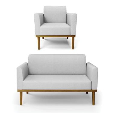 Imagem de Sofá Namoradeira Com Poltrona Base De Madeira Fixa Castanho Marisa Linho D03 - D?rossi Cor A05 Cinza