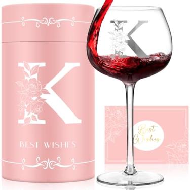 Imagem de Presentes personalizados para mulheres, monograma A-Z taça de vinho presentes personalizados, presentes exclusivos de aniversário e Natal para mulheres, caixa inicial de taças de vinho para ela, mãe