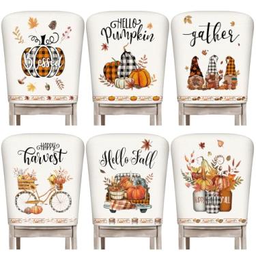 Imagem de Moukeren Conjunto de 6 capas para cadeira de Ação de Graças, Abóbora, Elástico, Capa Traseira para Cadeira de Jantar, Casa de Fazenda, Removível, Protetor de Assento para Casa de Ação de Graças