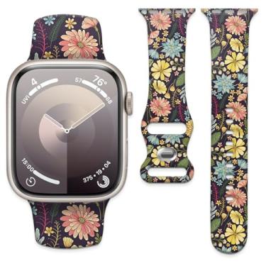 Imagem de Pulseira de relógio compatível com Apple Watch de 38 mm, 40 mm, 41 mm e 42 mm, pulseira de substituição com fecho clássico para Apple Watch Series SE 10, 9, 8, 7, 6 5 e Utral (lindas flores)
