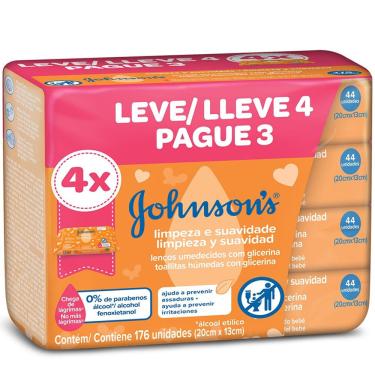 Imagem de Lenço Umedecido Johnson s Baby Limpeza e Suavidade 176 Unidades