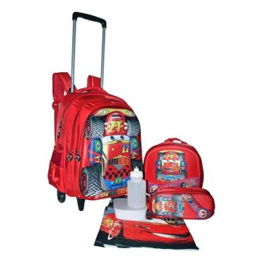 Imagem de Kit Mochila Carros 3D Infantil Meninos Rodinhas Lancheira Es