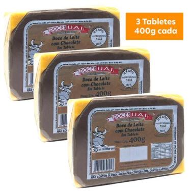 Imagem de Kit com 3 Doces de Leite c/ Chocolate Tablete Doces Uai 400g
