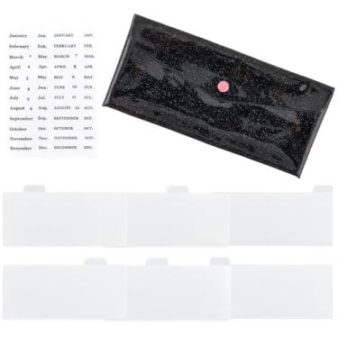Imagem de CRASPIRE Carteira envelope de enchimento de dinheiro com 6 abas divisória índice calendário adesivo preto PVC maquiagem plástico bolsa de encaixe conjunto de carteira de armazenamento econômico para