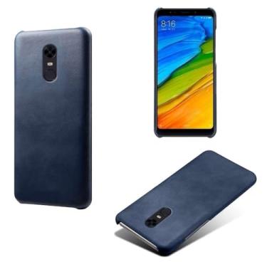 Imagem de Capa para Xiaomi Redmi 5 Plus,Proteção contra quedas,Casca de volta de cor sólida simples,Design de couro de imitação de plástico-Blue