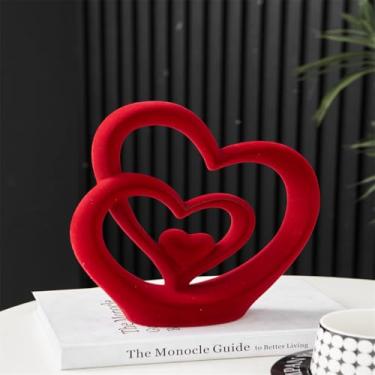 Imagem de AWNR Escultura de mãos de coração vermelho, decoração de prateleira pequena, itens de decoração de suporte de TV para sala de estar, apartamento, escritório