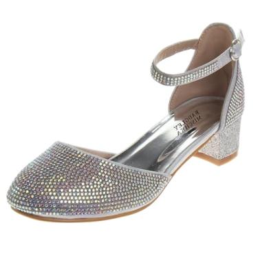 Imagem de Josmo Sandálias femininas de salto baixo com tiras formais brilhantes, Prata, 15