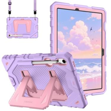 Imagem de Fintie Capa adequada para crianças para Samsung Galaxy Tab S10 Lite / S10 FE/ S9 FE 10,9 polegadas/Tab S9 11 polegadas, capa protetora resistente à prova de choque com suporte e alça de ombro, roxo