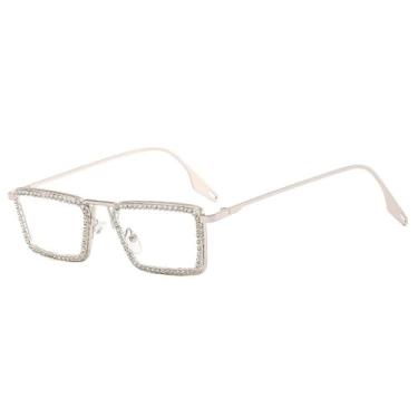 Imagem de Óculos de sol femininos com armação pequena, armação retangular de cristal e strass, 5, BH01