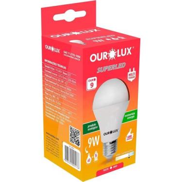 Imagem de Kit c/ 2 Lampada LED Bulbo OUROLUX Branca 9W Bivolt Base E27