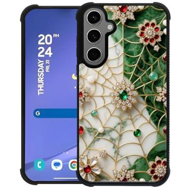 Imagem de CARLOCA Capa compatível com Samsung Galaxy S24 Plus S25 Plus para meninas à prova de choque antiarranhões capa traseira rígida de PC estética padrão de moda teia de aranha joias de luxo mármore branco