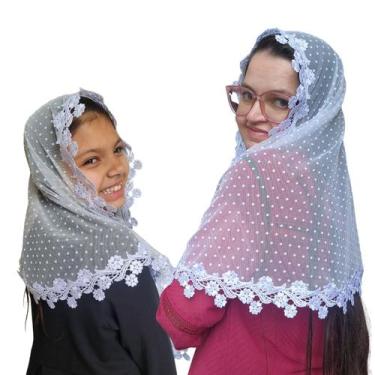 Imagem de Kit Véu CCB Mãe e Filha Tule Poá Bolinha - Meu Véu, Juvenil Redondo