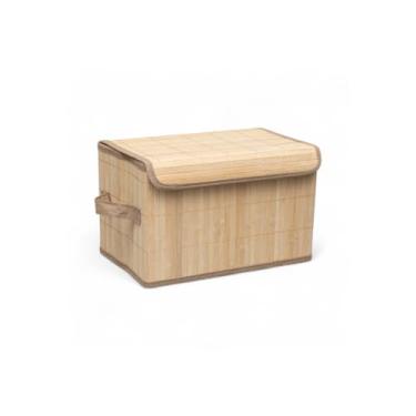 Imagem de Caixa Organizadora Bambu Natural Forrada com Tampa 25x14cm Cesto Armazenamento