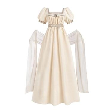 Imagem de FCCAM Vestidos Regency para mulheres, vestido vitoriano, cintura império, regência, vestido de baile com xaile, Marfim, GG