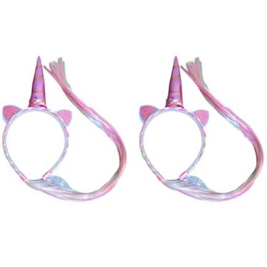 Imagem de 2 Tiaras Unicórnio com Trança Infantil Fantasia Festa Aniversário