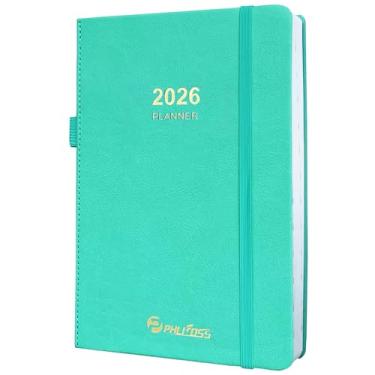 Imagem de Agenda diária/calendário 2026, uma página por dia, agenda mensal diária com horários e abas mensais, janeiro a dezembro de 2026, livro de compromissos de 14,5 x 21 cm, suporte para caneta, capa de