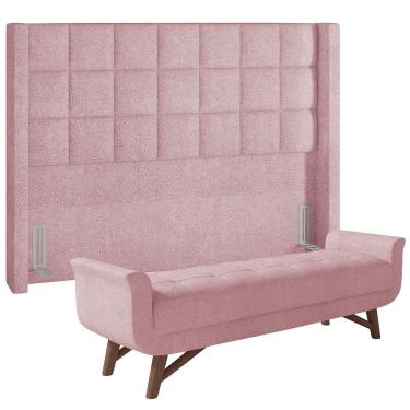 Imagem de Kit Cabeceira Cama Box Paris 160 cm com Puff Recamier Itália P05 Bouclê Rosê - Lyam Decor