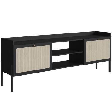 Imagem de Rack Para Sala de Estar TV 65 Pol 183cm Pés Madeira Moss A03 Nero Preto - Lyam Decor