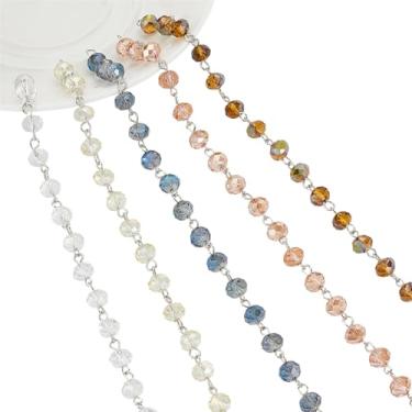 Imagem de PH PandaHall 5 fios de 3,3 metros galvanizam contas de vidro de cristal facetadas corrente com pino de olho de platina para colares, pulseiras, fabricação de joias