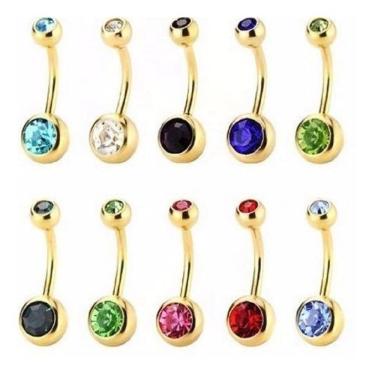 Imagem de Kit 10 Piercing De Umbigo Dourado Banhado A Ouro 18K