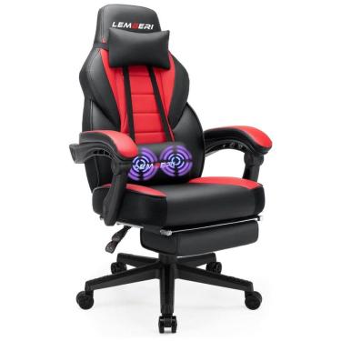 Imagem de LEMBERI Cadeira Gamer Ergonômica Reclinável e Giratória com Apoio Lombar e Cabeça, Preta e Vermelha