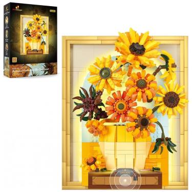 Imagem de Kit de Construção Quadro Van Gogh Girassol de Flores com Luzes e 1166 Peças, JMBricklay...