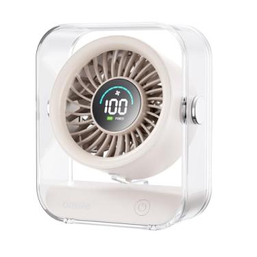Imagem de Basike Ventilador de Mesa Mini com Display Digital, 100 Níveis de Velocidade Portátil Bateria 5000mAh de 7h, Anjo Ajustável 60°, Silencioso para Casa, Escritório e Viagens (Branco Areia)