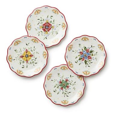 Imagem de Pratos de canapé Provence de 15 cm – Conjunto de 4 pratos variados de cerâmica com designs vintage de arte folclórica francesa – Pequenos pratos decorativos coloridos para lanches e sobremesas