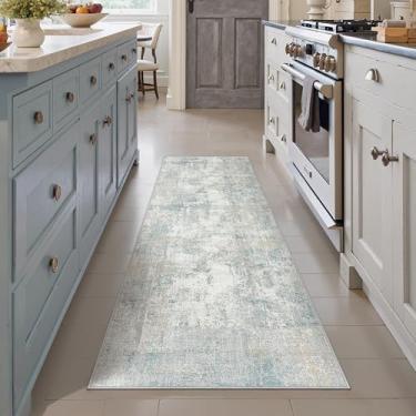Imagem de WondRg Tapete de corredor lavável 5 x 15 cm, azul, creme, abstrato, corredor, cozinha, neutro, moderno, antiderrapante, macio, leve, para banheiro, lavanderia, quarto, sala de estar