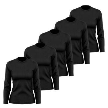 Imagem de Kit 5 Camisetas Manga Longa Segunda Pele Feminina Lisa Dry Academia Fit-Feminino